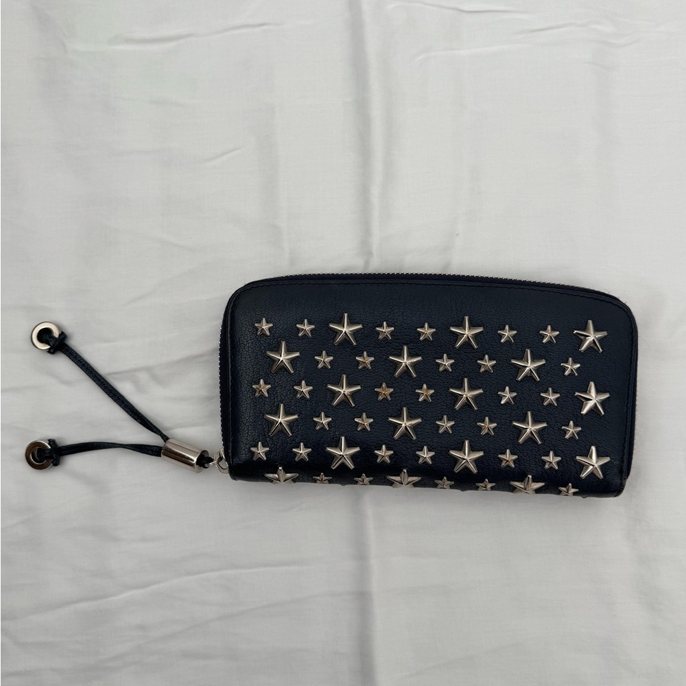 Jimmy Choo Navy Star-Studded Zip Wallet with Dustbag and Box